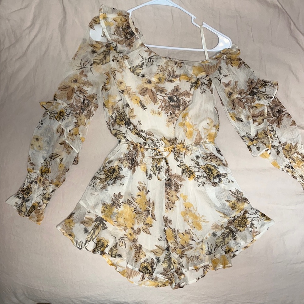 Cream floral off the shoulder romper